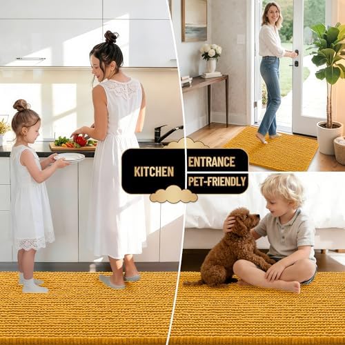 OLANLY Thick Chenille Absorbent Bathroom Rugs Mat 30x20, Golden Yellow - Image 6