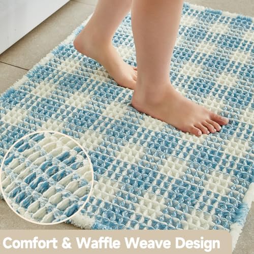 TYUU Waffle Bath Mat, Cute Bathroom Rugs Non Slip, 48x24 Blue & White - Image 3