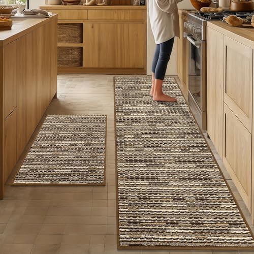 BSICPRO Kitchen Rugs Sets of 2, Non Slip Kitchen Mats for Floor, Brown by BSICPRO
