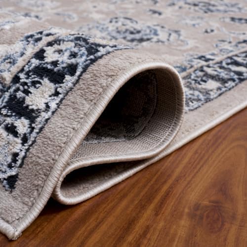 SAFAVIEH Parker Area Rug 5'3"x7'6", Textured Ivory & Navy PRK158E - Image 6