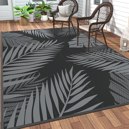 GENIMO Outdoor Rug, Waterproof Plastic Rugs 9'x18' for Camping Black Grey by GENIMO
