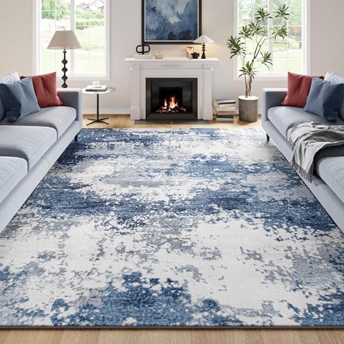 Blue Washable Rug 6x9 Area Rugs for Living Room Bedroom Carpet, Indoor Vintage Abstract Boho Large Rug Non Slip Faux Wool Rugs for Dorm, Dining Room Table, Nursery, Kids Playroom, Navy by Acapet
