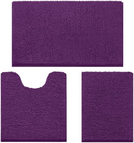 HOMEIDEAS Bathroom Rugs Set of 3, Super Soft Absorbent Chenille Bath Rugs by HOMEIDEAS