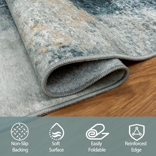 6x9 Area Rugs for Living Room Washable Bedroom Dining Room Teal Grey Gold - Image 4