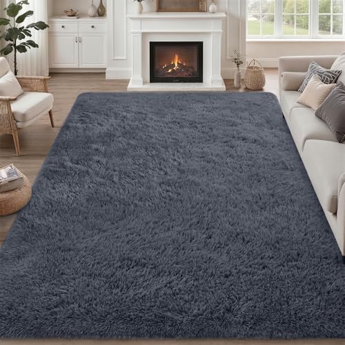 9x12 Area Rug Living Room Bedroom: Fluffy Plush Shag Carpet Grey by Luxturiy