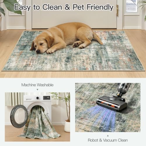 2x3 Area Rug for Entryway Bathroom,Green Abstract Kitchen Mats for Floor - Image 5