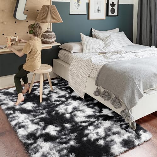 Amdrebio Black White Grey Cool Area Rug 4x6 for Boys Bedroom Living Room - Image 3
