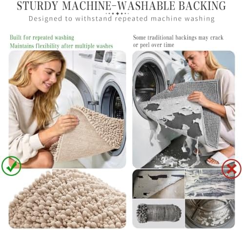 Yimobra Bathroom Rugs Non Slip Washable - Ultra Soft Absorbent Chenille Bath Mat, Quick Dry Shaggy Floor Carpet for Tub Shower, Light Brown Home Decor Accessories, 24x17 Inch - Image 6