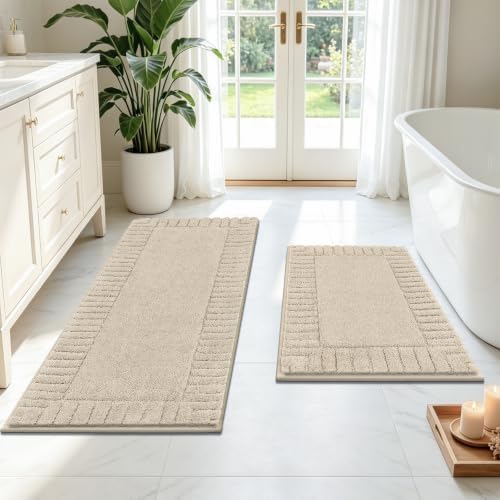 Pauwer Bathroom Rugs Sets 2 Piece, Non Slip Plush Bath Mats, Dark Grey by Pauwer