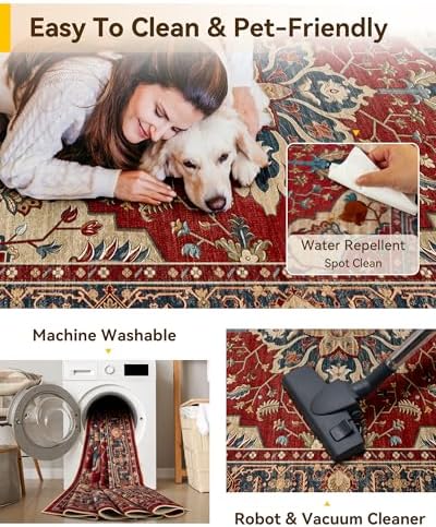 RELEANY Washable Area Rug, Large 10'x12', Red/Blue - Image 5