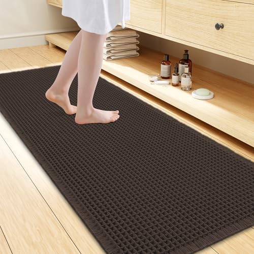 Smiry Waffle Bath Mat 47X24, Extra Soft Absorbent Bathroom Rugs, Chocolate by Smiry