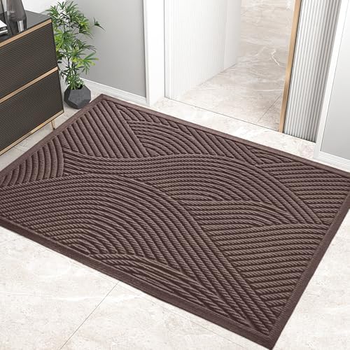 HIYARD Sturdy Front Door Mat, Absorbent Muddy Dirt Resist Welcome Door Mats Outdoor Indoor, Stain and Fade Resistant, Non-Slip Backing Entry Mat Low Profile Doormat for Entryway, 47×32, Coffee by HIYARD