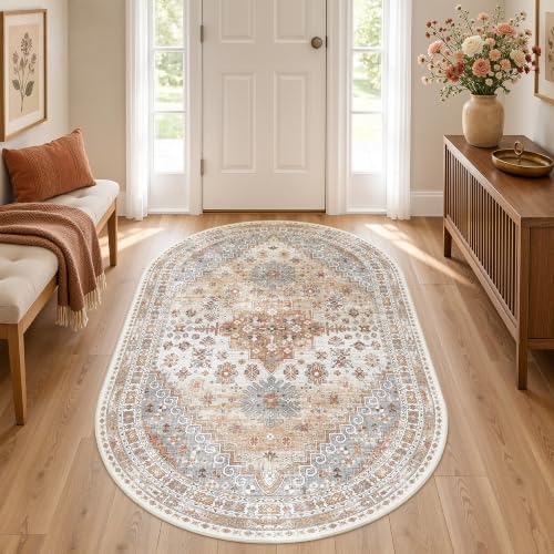 zesthome 3x5 Oval Rug for Bedroom,Washable Area Rug,Orange by Zesthome