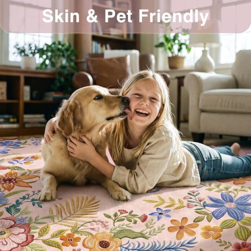 FMFUNCTEX 6x9 Washable Blush Pink Floral Scalloped Area Rug for Living Room - Image 4