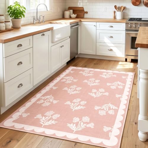 Pink Floral Rug for Girls Bedroom - 3x5 Washable Boho Bathroom Rug - Image 5
