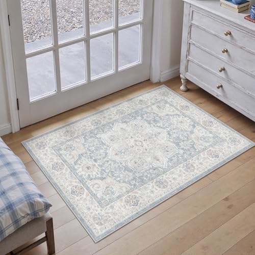 HUGEAR Blue 2x3 Washable Area Rug Vintage Indoor Carpet - Image 2