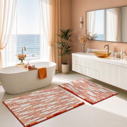 BSICPRO Bathroom Rugs Sets 2 Piece, Fall Bath Mat 20"x32"+16"x24", Orange - Image 5