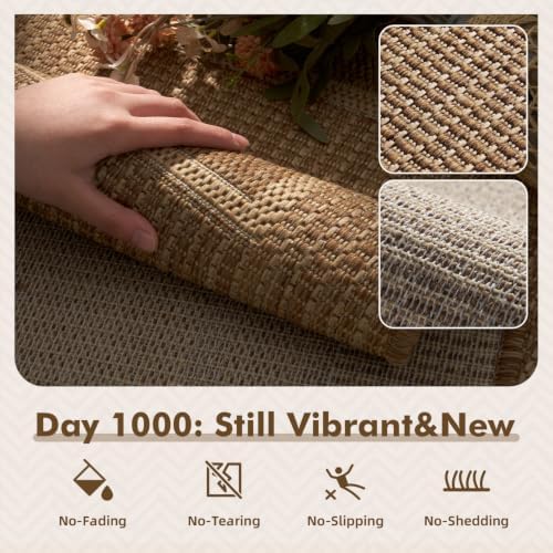 MontVoo-Outdoor Rug-Patio Rug 6x9 ft Polypropylene Indoor Outdoor Rugs Outdoor Carpet for Patio Deck Balcony Porch, Textured Weave, Durable for High Traffic, Fade-Resistant, Modern Neutral Brown - Image 2