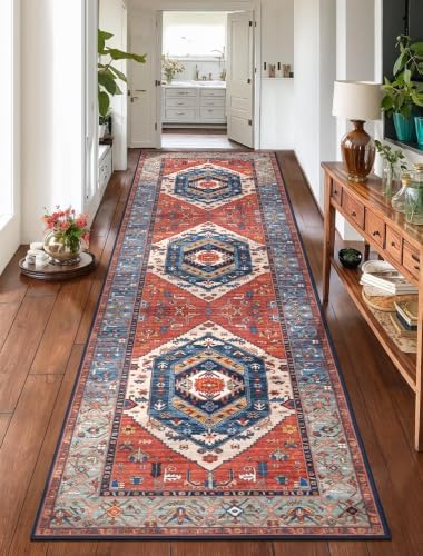 SERISSA 2'6"x10' Washable Non Slip Boho Runner Rug for Hallway，Rust by SERISSAHomeDecorCollection