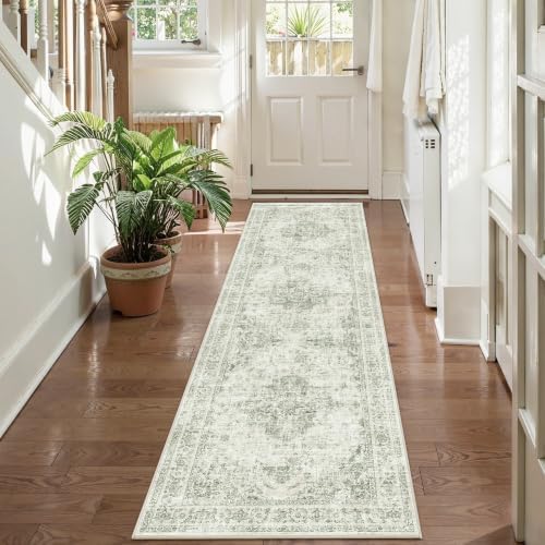 2x7 Washable Kitchen Runner Rug Non-Slip Medallion Green Throw Carpet by HOME