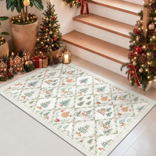 2x3 Christmas Small Non-Slip Area Rug, Grey Washable Entryway Carpets - Image 5