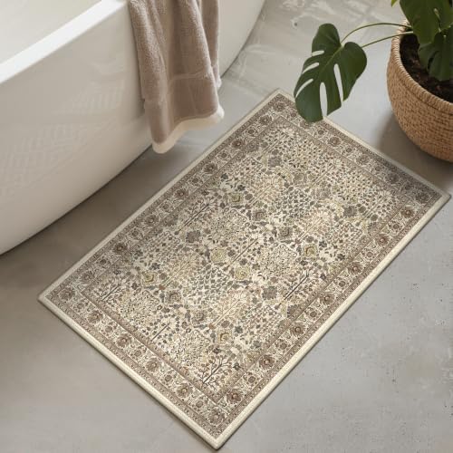 Bavni 2x3 Washable Rug, Non Slip Entryway Mat, Cream Brown - Image 4