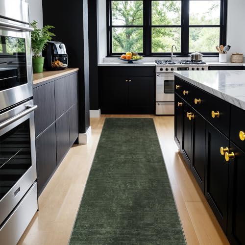 2.7x8 Washable Runner Rugs, Dark Green Stainproof Non-Slip for Hallway - Image 2