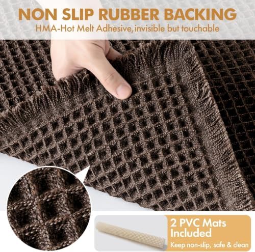 MIULEE Set of 2 Waffle Bathroom Rugs Chocolate Bath Mat 17"x24"+20"x32" - Image 4
