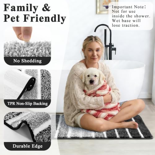 Yamaziot Black Bathroom Rug Set 5 Piece Washable Non Slip Striped Bath Mat - Image 4