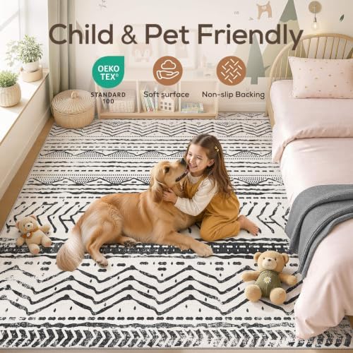 Nakagishi Black Rug Living Room Rugs: 10x14 Machine Washable Boho Large Neutral Modern Soft Moroccan Stain Resistant Indoor Floor Non Slip Accent Carpet for Bedroom Nursery Kids Playroom Office - Image 4
