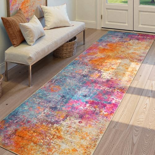 Lahome Modern Abstract Runner Rug - 2x7 Colorful Rug Runners for Hallways Non Slip Laundry Room Rug Washable Carpet Runner, Rainbow Soft Non Skid Indoor Runner for Bedroom Kitchen Bathroom by Lahome