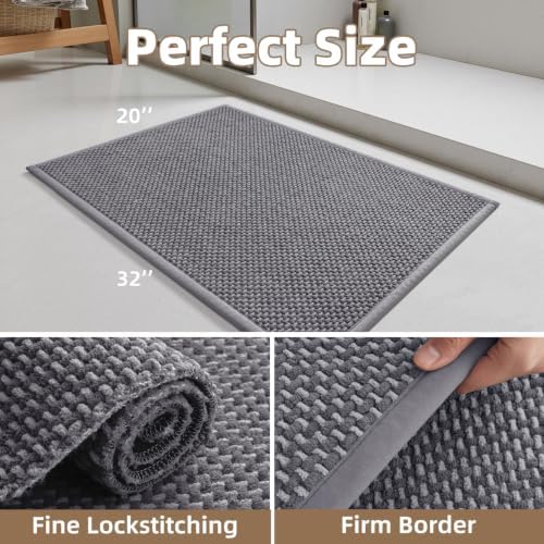 PADOOR-Bath Mat-Super Absorbent Chenille Bathroom Mats-Rubber Backed Bath Mats for Bathroom Non Slip, Easy Clean Bathroom Rugs Front of Bathtub,Shower Room,Sink-20×32, Grey&Darkgrey - Image 2