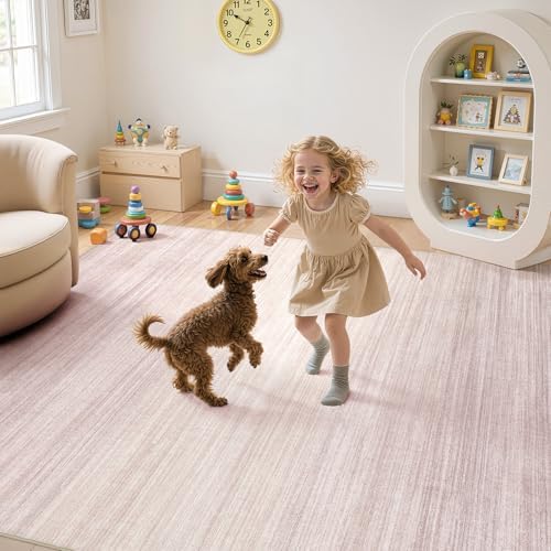 UERMEI 6x9 Washable Area Rug - Neutral Modern Abstract Living Room Rugs, Non-Slip Soft Large Indoor Floor Carpet for Bedroom Home Office & Under Dining Table Decor, Soft Pink - Image 3