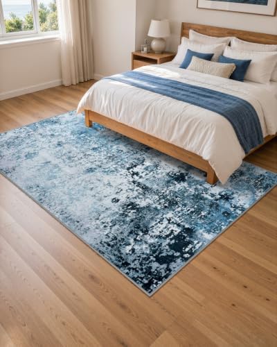 Lahome Blue Rug, 5x7 Washable Rug,Cool Modern Abstract Carpet for Boys Room - Image 2