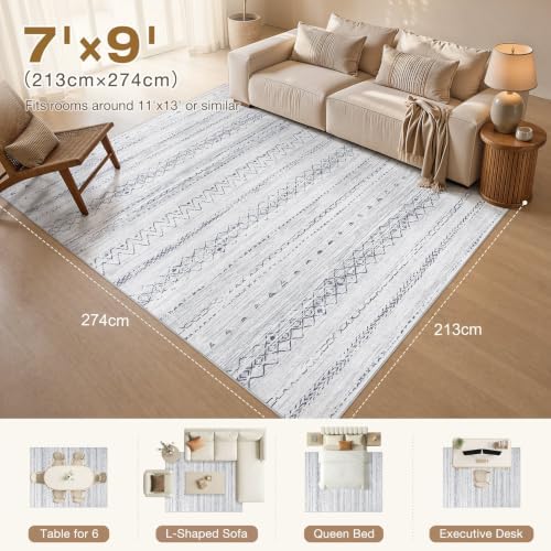 cotiled Boho 7x9 Area Rug for Living Room: Large Moroccan Washable Rug - Image 2
