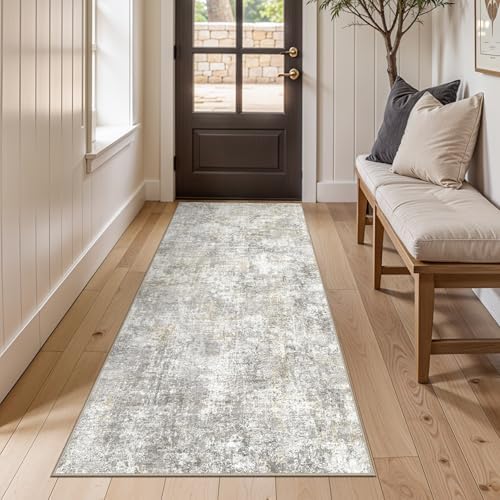 Kitchen Runner Rug 3x6 Washable - Non Slip Rugs for Entryway Hallway Soft Stain Resistant Bedroom Carpet Indoor Ultra Thin Modern Abstract Home Decor Floor Mat for Laundry Bathroom 3x6 Gray Gold by YOUFORTONG