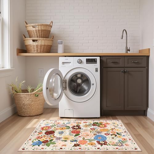 Beige Floral Hallway Runner Rug 2x5 for Bedroom Kitchen - Image 4
