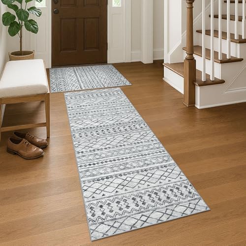 KUTA Moroccan Boho Geometric Rugs Sets of 2PCS 2x3 and 2x6 Grey - Image 3