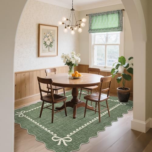 GarveeHome Scalloped Bow Rug 8x10 Washable Green Rug for Living Room - Image 4