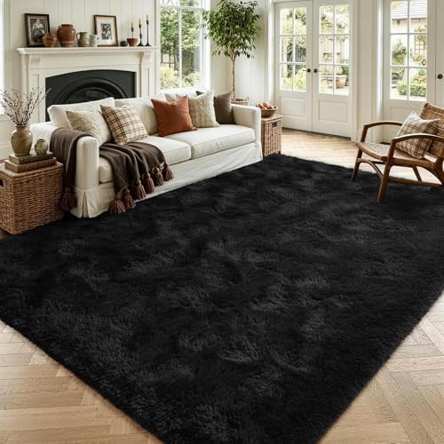 5'3''x7'5'' Black Fluffy Soft Area Rug Non-Slip for Living Room Bedroom by ModernHomeDecor