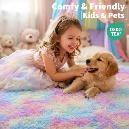 ONASAR Rainbow Area Rugs for Living Room, 5x8 Fluffy Girls Bedroom Rug, Indoor Ultra Soft Plush Shaggy Large Floor Carpets for Nursery Kids Baby Boys Teen Dorm Playroom Home Decor Aesthetic - Image 3