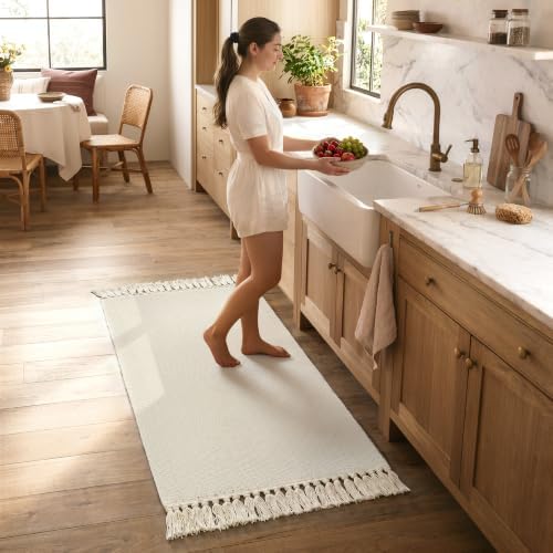 Collive 2' x 4.3' Boho Kitchen Runner Rug, White Washable Bathroom Rug by Collive
