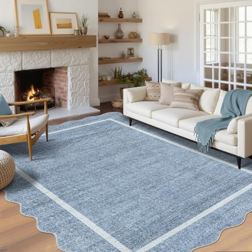 GarveeHome Scalloped Large Living Room Area Rug 6x9 Machine Washable, Blue by GarveeHome