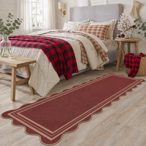 Scalloped 2x6 Christmas Runner Rug, Washable Rugs for Entryway Non Slip Outdoor Indoor Red Hallway Kitchen Rug, Farmhouse Morden Carpet for Entry Bedroom Laundry - Image 7