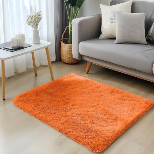 OLANLY 2x3 Machine Washable Small Bedside Rug, Soft Fluffy Shaggy Entryway Throw Rugs for Bedroom, Living Room, Indoor Floor Carpet for Kids Girls and Boys, Nursery Rooms, Home Decor Aesthetic, Orange - Image 3