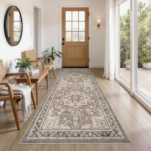 cotiled 3x8 Hallway Runner Rug for Entryway, Non-Slip Vintage, Brown by COTILED