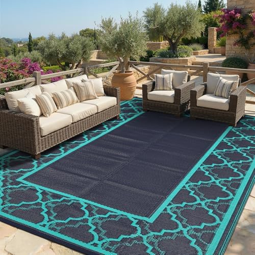 Garvee Reversible Outdoor Rug 8x10, Waterproof Outdoor Plastic Rug Navy - Image 2