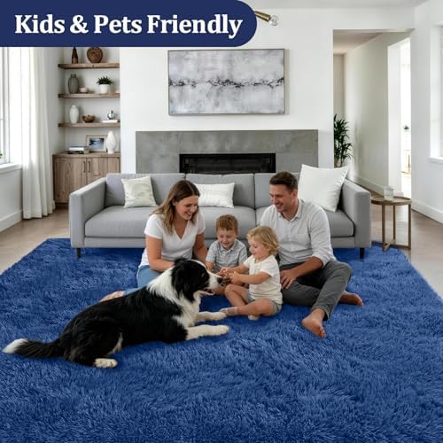 8x10 Area Rug Living Room Bedroom: Fluffy Plush Shag Carpet Blue - Image 4