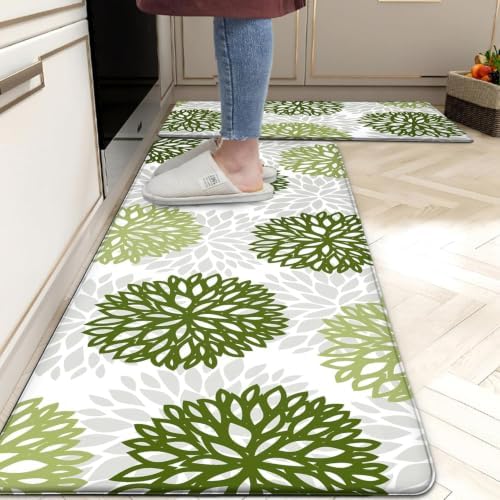 Kitchen Mats Set of 2 Cushioned Anti Fatigue Kitchen Rugs Non Slip Waterproof Kitchen Runner Memory Foam Kitchen Floor Mat Comfort Standing Mat for Sink,Office,Laundry, Green by tubeamin