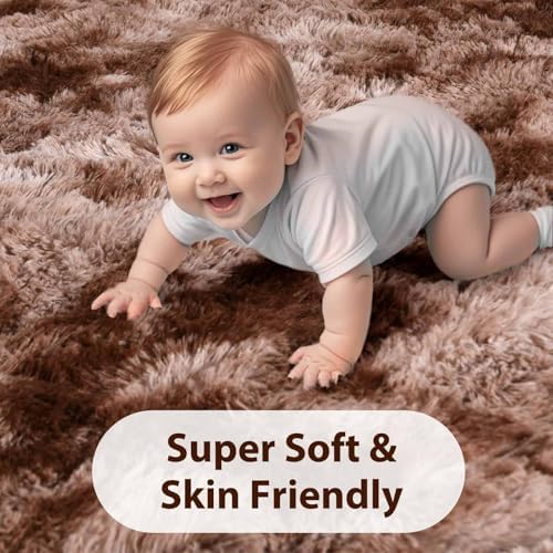 FinRèc Home 5x8 Non-Slip Fluffy Area Rugs for Living Room (Brown) - Image 4